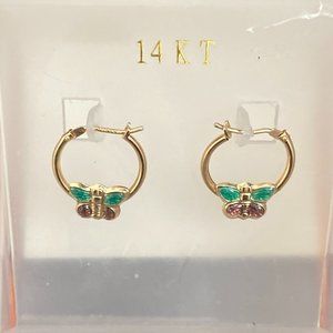 14K Butterfly Hoop Earrings